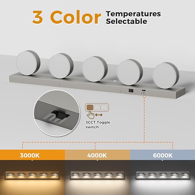 32In Motion Sensor Vanity Light Brushed Nickel, 3CCT 5-Light Modern LED - Image 6