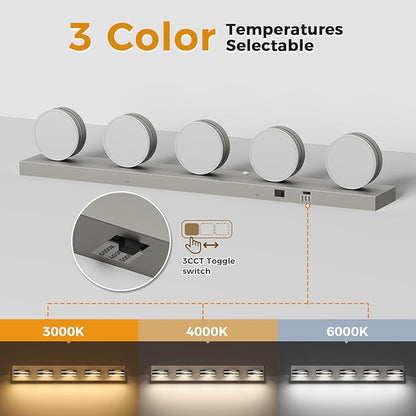 32In Motion Sensor Vanity Light Brushed Nickel, 3CCT 5-Light Modern LED - Image 6