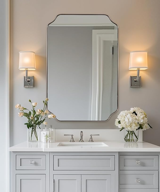ANDY STAR Scalloped Bathroom Mirror, 24x36 Inch Brushed Nickel Rectangle Mirror - Image 3
