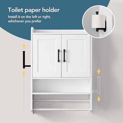 Bathroom Wall Cabinet with Door, Over The Toilet Wood Hanging Medicine Cabinets - Image 4