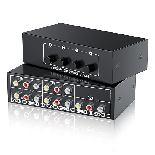 RCA Switch 4 in 1 Out Composite Video L/R Audio Selector Box 4X1, BolAAzuL by BolAAzuL
