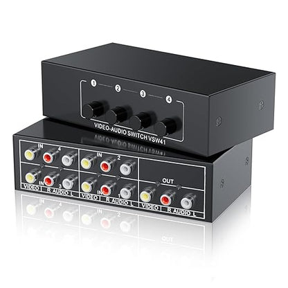 RCA Switch 4 in 1 Out Composite Video L/R Audio Selector Box 4X1, BolAAzuL by BolAAzuL