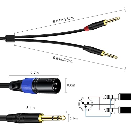 Jozzai 2Pack 6.35mm Dual TRS to XLR Male Cable - Image 5