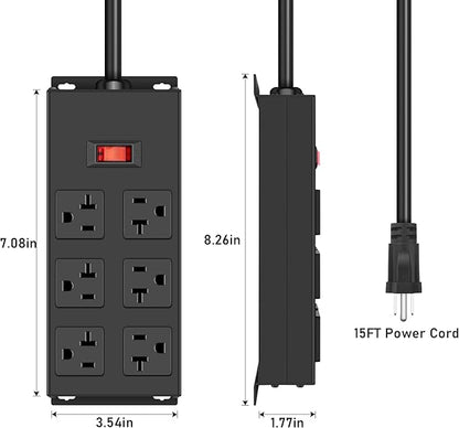 JUNNUJ Heavy Duty 20 Amp Power Strip, Garage 6 Outlets Metal 12 Gauge Surge - Image 2