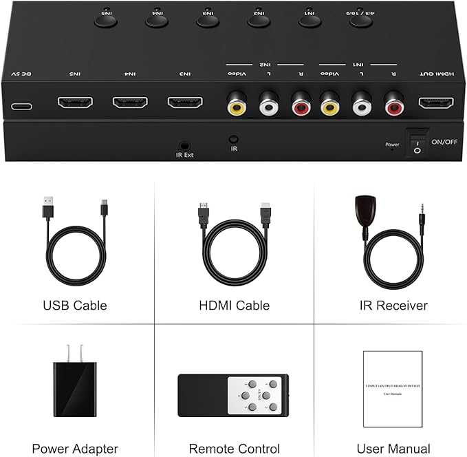 Y.D.F 3 Way HDMI 2.0 Switcher + 2 RCA to HDMI Converter 2 Way AV Composite CVBS - Image 7