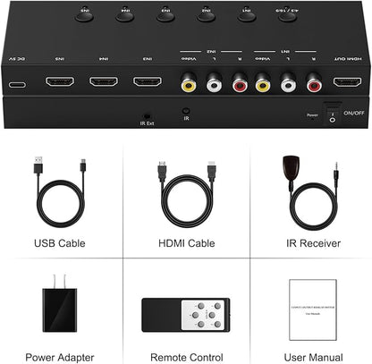 Y.D.F 3 Way HDMI 2.0 Switcher + 2 RCA to HDMI Converter 2 Way AV Composite CVBS - Image 7
