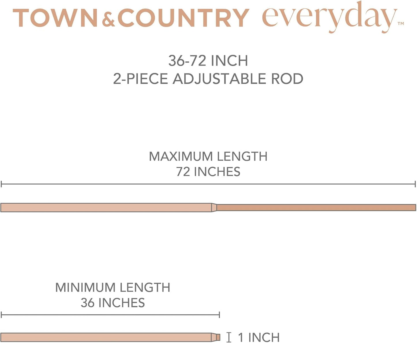 TOWN & COUNTRY EVERYDAY Modern Rounded Cap Single Indoor Curtain Rod and Finial Set, Easy Install Wall Mount, Matte Black, Adjustable 36”-72”