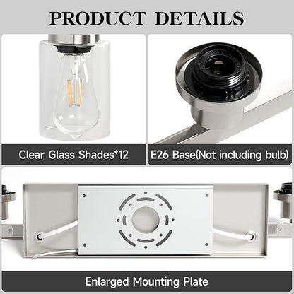 DIKAIDA Brushed Nickel Bathroom Vanity Light, 12 Light Brushed Nickel Bathroom - Image 4