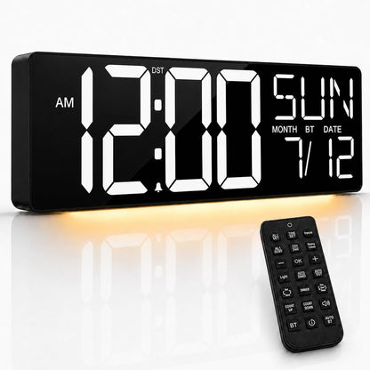 JALL 18" Large Digital Wall Clock with Big Numbers, Remote, Timer, 12 RGB Wall Clock with Date and Temp for Teachers Seniors, Digital Clock for Arena, Gym, Living Room Classroom Decor (White)