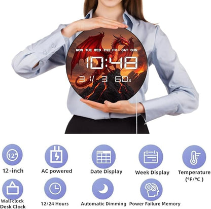 Timethink 12'' Red Fire Dragon Digital Wall Clock LED Display, Fantasy Medieval - Image 9