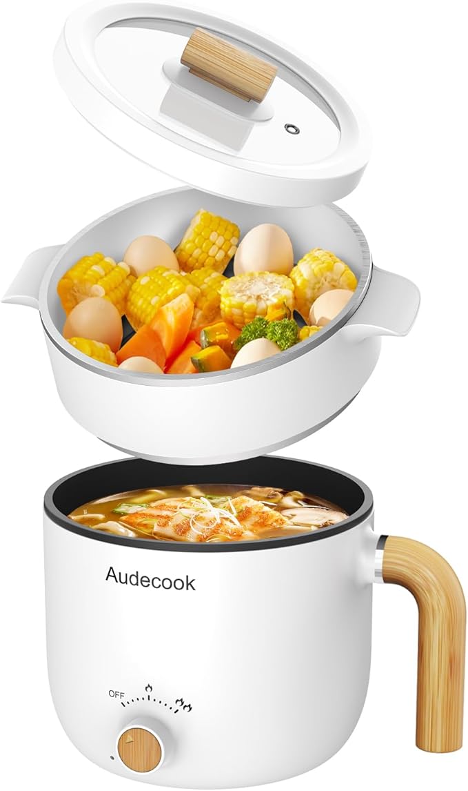 Audecook Hot Pot Electric with Steamer, 1.5L Portable Nonstick Rapid Noodles by Audecook