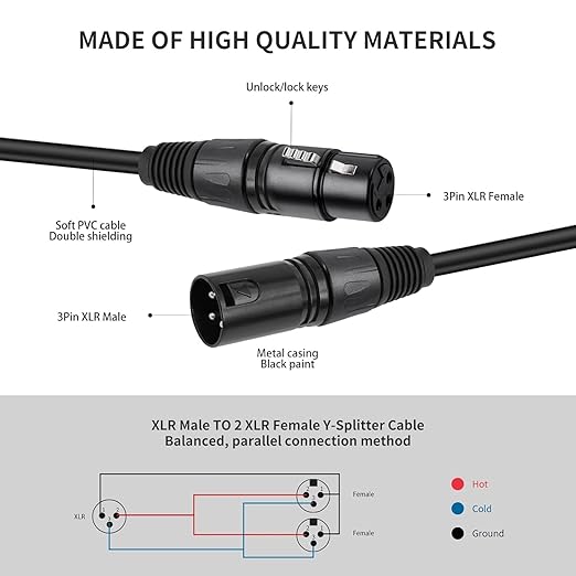 5 Pack XLR Splitter Cable, 1 Maleto 2 Female, 1.5FT Stereo Mic to L&R Audio - Image 3