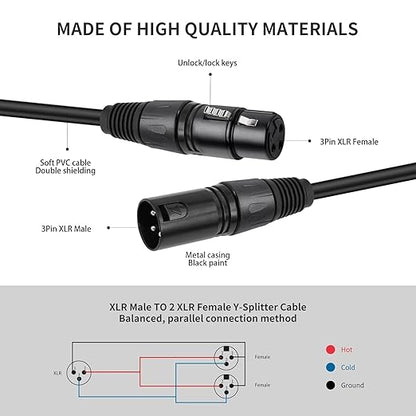 2 Pack XLR Splitter Cable, 1 Maleto 2 Female, 5FT Stereo Mic to L&R Audio - Image 4