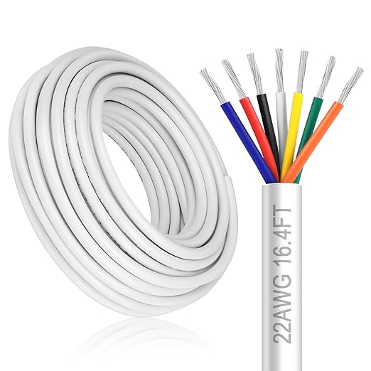 22 Gauge 7 Conductor Electrical Wire, 16.4FT White Stranded Low Voltage 22/7 by DEKIEVALE
