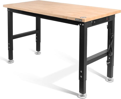 WORKPRO 48" Adjustable Workbench, Rubber Wood Top Heavy-Duty Workstation by WORKPRO