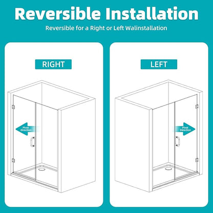Pivot Swing Shower Door, Adjustable Width 58.9-60" W x 74" H Semi-Frameless - Image 7