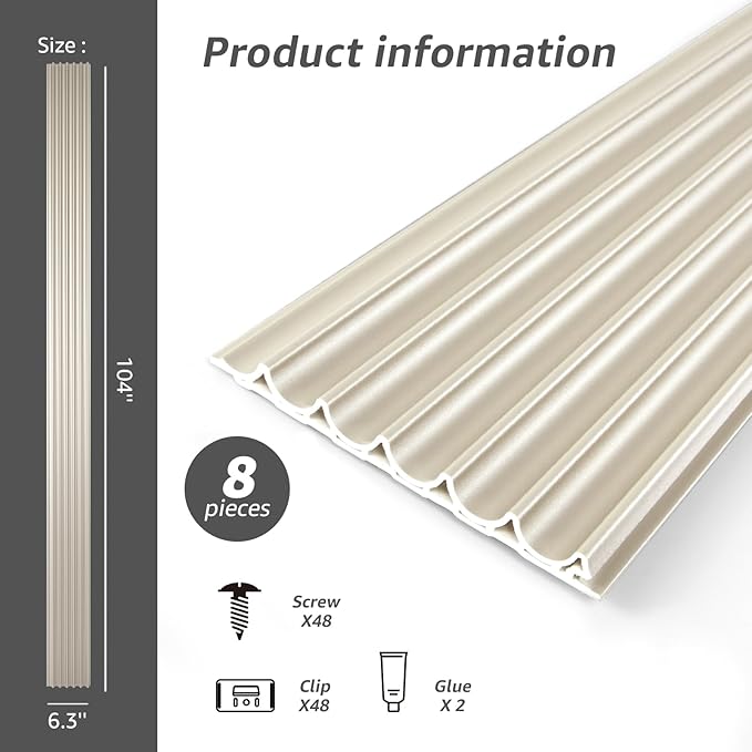 Art3dwallpanels Slat Wall Paneling, 8 Pack Wavy Grain Panel Wall Slats - Image 3