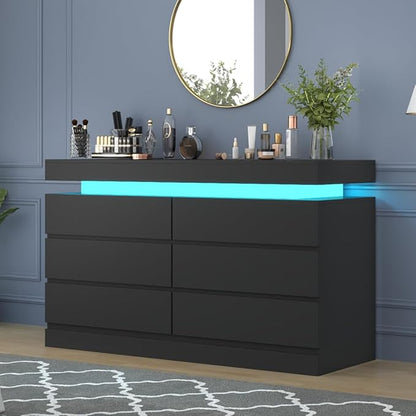 6 Drawer Dresser with Power Outlet, Dresser with LED Light, Modern Chest of - Image 8