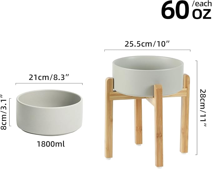 Ceramic 8.2inch Raised Dog Bowl Set, Elevated Feeder - Image 2