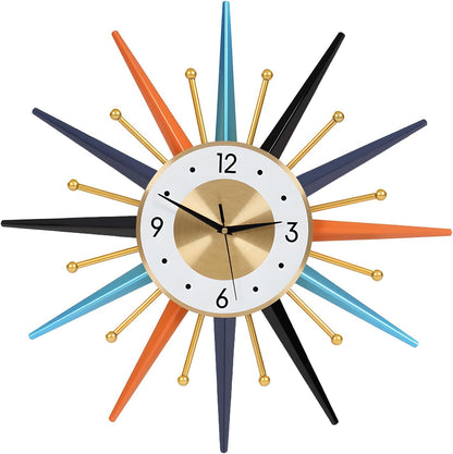 Large Wall Clock 22 Inch, Mid Century Wall Clock Starburst Clock Modern Decor Silent Non-Ticking, Home Décor Big Wall Clocks for Living Room, Kitchen, Dining Room, Bedroom