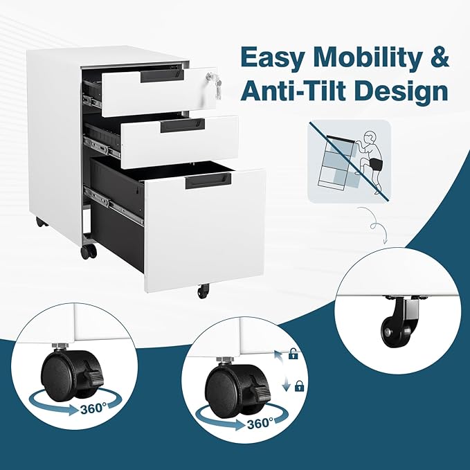 MIIIKO 3 Drawer Filing Cabinet - Image 4