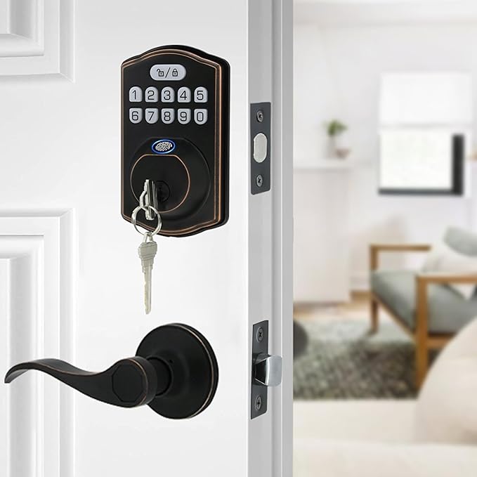 Fingerprint Door Lock with Passage Lever, Contemporary Electronic Keypad by SUNTAI