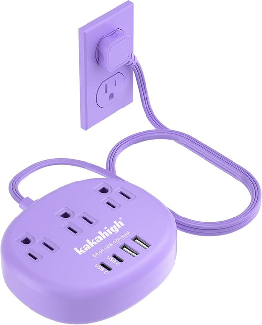 Purple Extension Cord with Surge Protected 1080J - 5 FT Flat Power Strip by YourBetterchoice