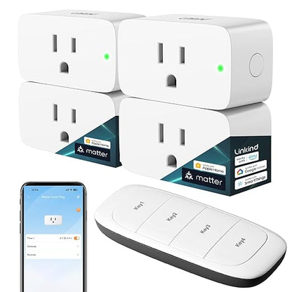 Linkind Matter Smart Plug with Remote, Work with Apple Home, Google Home by Linkind