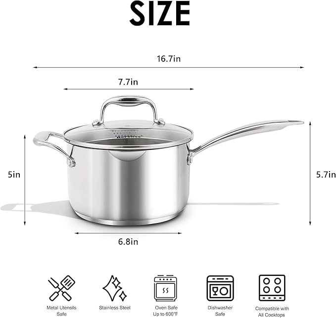 Rorence Stainless Steel Saucepan Sauce Pan - Image 2