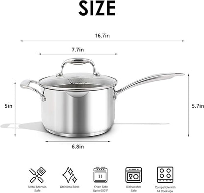 Rorence Stainless Steel Saucepan Sauce Pan - Image 2