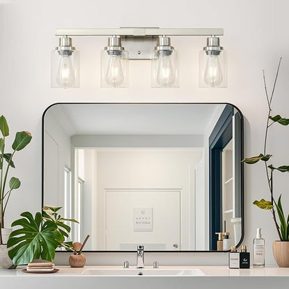 DIKAIDA Bathroom Vanity Light, 4-Light Nickel Modern Matte Wall Sconce Lighting - Image 2