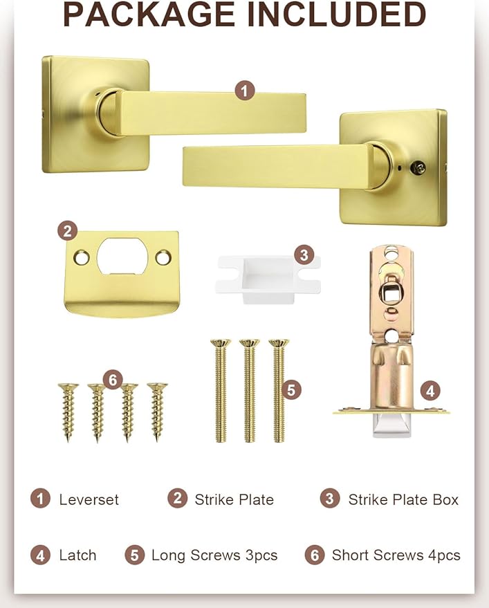 Mengico 10 Pack Passage Door Levers Gold Finish, No-Locking Keyless Square Door - Image 7