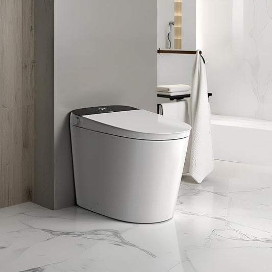 Elongated Smart Toilet with Auto-Open Lid & Heated Seat by Unknown
