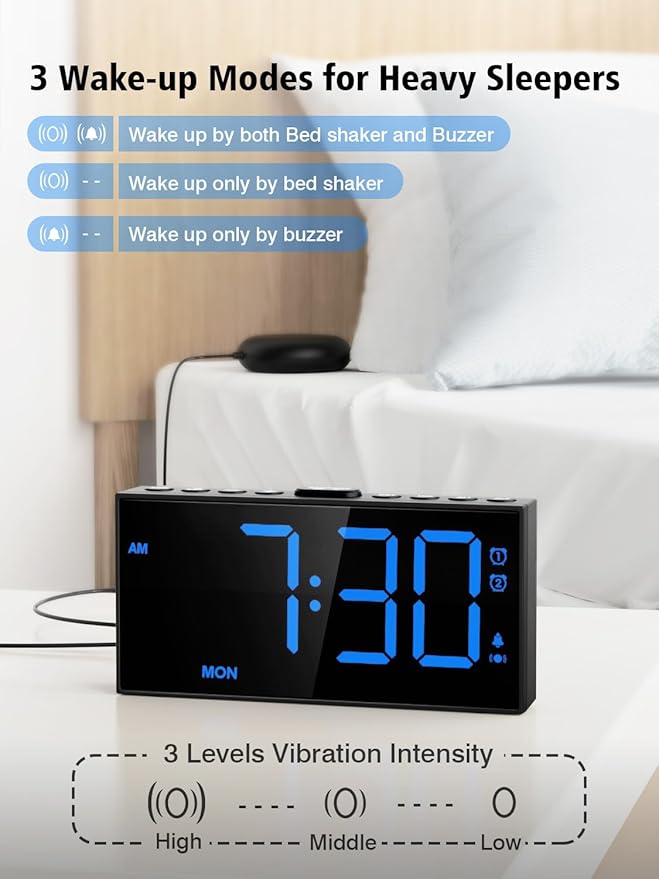 PPLEE Loud Alarm Clock with Bed Shaker, Vibrating Alarm Clock - Image 2