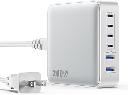 USB C Charger Block 200W GaN III 6 Port Fast Charging Station Hub, PD 65W USB C by GKUTW