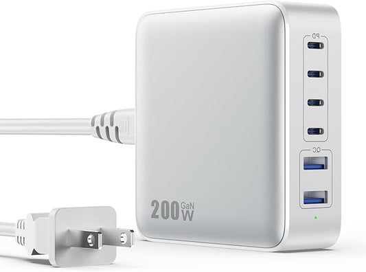 USB C Charger Block 200W GaN III 6 Port Fast Charging Station Hub, PD 65W USB C by GKUTW
