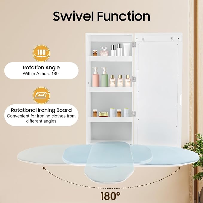 Ropoana Wall Mount Ironing Board Cabinet, Built-in Swivel Ironing Board Foldable - Image 6