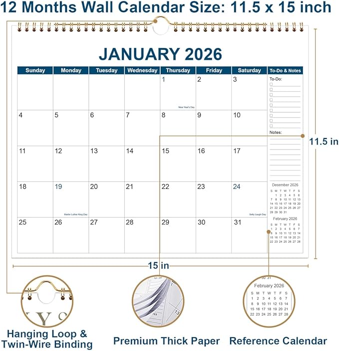 Calendar 2026 - Wall Calendar from January 2026 to December 2026, 2026 Wall - Image 3
