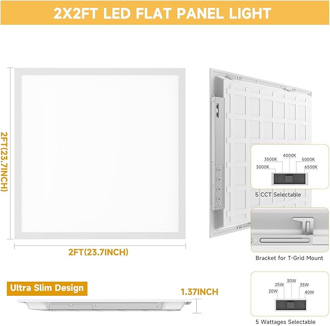 6 Pack 2x2 LED Flat Panel Light Drop Ceiling Office Fixture, Surface Mount Drop - Image 8