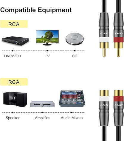 J&D 2 RCA Extension Cable Male to Female, Copper Shell Gold-Plated 2RCA Male to - Image 3