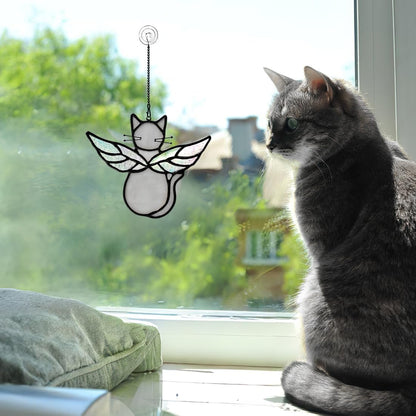 Gray Cat Gifts for Cat Lovers Stained Glass Suncatcher for Window | Angel Cat Memorial Gifts Stained Glass Window Hangings,Loss of Cat Memorial Gifts for Women,Mother,Friend, Grandma,Christmas