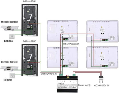 4 Apartment Bus 2 Wire Video Door Phone Intercom Systems 7 Inch Kit - Image 2