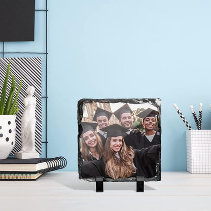 PYD Life 12 Pack Sublimation Blanks Photo Slates Frame Rock 5.5" x 5.5" | Bulk Square Picture Stone with Display Holder for Heat Transfer Print, Custom Gifts for Christmas Birthday Wedding