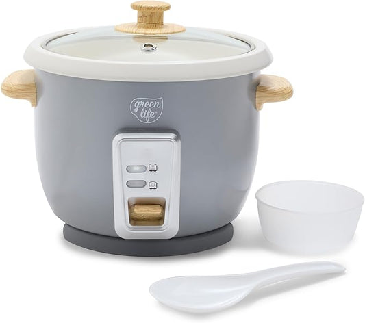 GreenLife Rice Cooker with Removable PFAS-Free Ceramic Nonstick Pot, 3-Cups by GreenLife