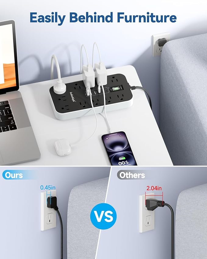 10FT Extension Cord with USB Ports- Power Strip with USB, 1625W Multi Outlet - Image 4