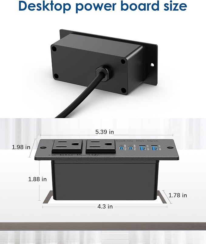 Recessed Power Strip Fast Charging Station 2 PD 65W USB C, Flush Mount - Image 7