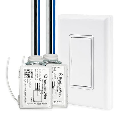 RunLessWire 2 Fixture Battery-Free DIY Kinetic Wireless Light Switch Kit 150ft by RunLessWire
