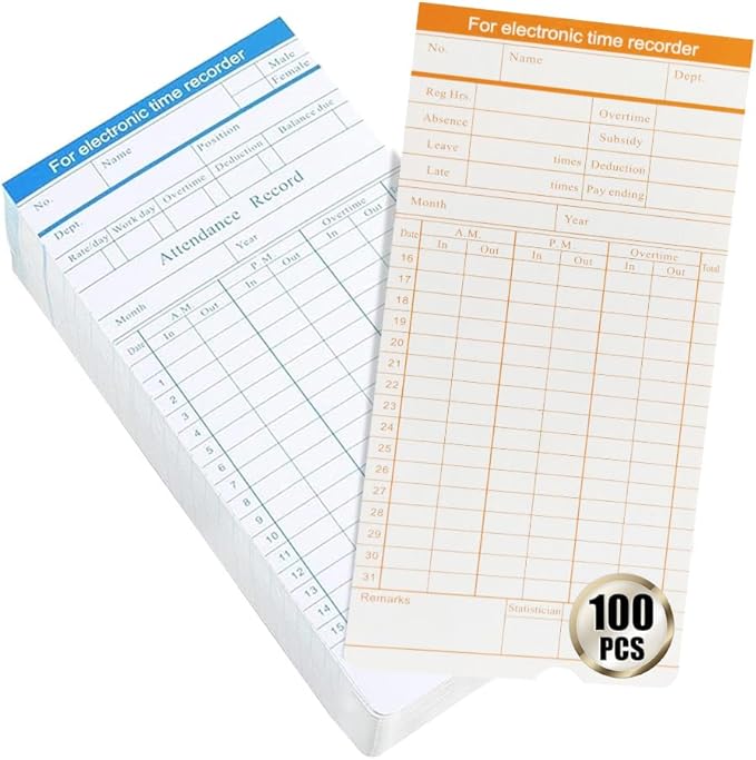 TooCust 100-Piece Time Cards for Employees, Monthly Time Cards 2-Sided - Image 8
