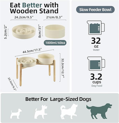 3.2 Cup Ceramic Raised Slow Feeder Dog Bowl Set, Elevated 8.2inch Bowl and - Image 2