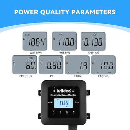 briidea Electricity Usage Monitor, 4-Outlet Power Consumption Watt Voltage Amp - Image 3